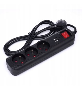PRZEDŁUŻACZ LISTWA ZASILAJĄCA 3 GNIAZDA 1,5m USB